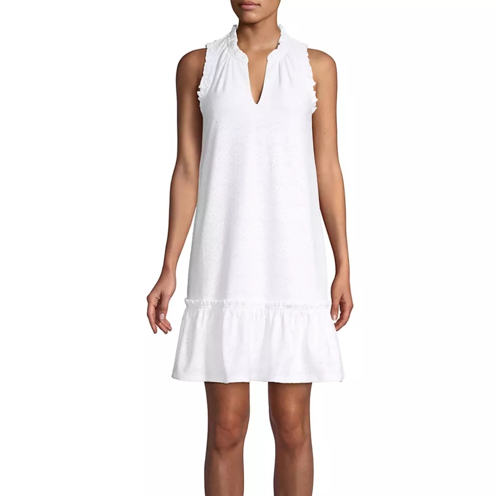 MICHAEL Michael Kors White Floral Jacquard Ruffle-Neck Dress‎ Size Medium M